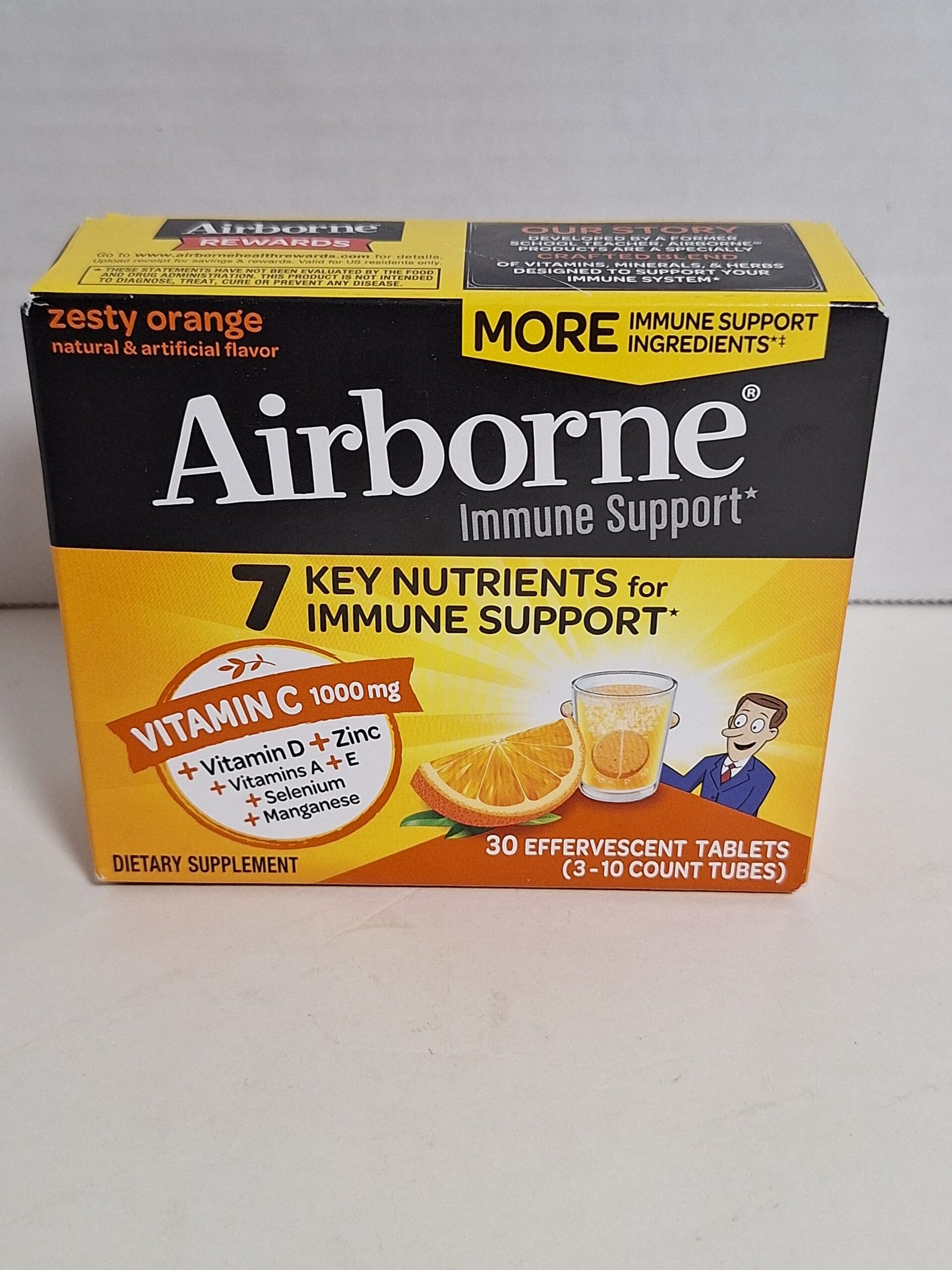 Airborne Immune Support Effervescent Tablets Zesty Orange X2 30 Count Exp 2027+